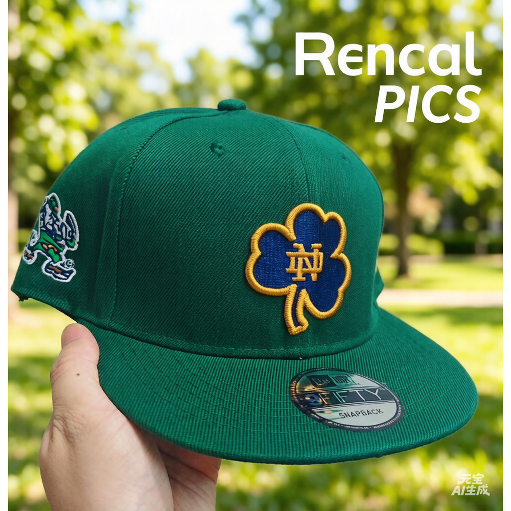 Mens New Era Green Notre Dame Fighting Irish Interlocking Team Logo 9FIFTY Snapback Hat Outdoor Unis