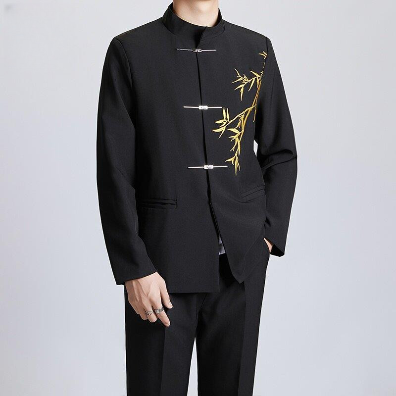 Zhongshan Suit Men Youth Slim-fit Stand-up Collar อินเทรนด์จีนสไตล์ใหม่งานแต่งงานหมั้นชุดสไตล์จีนเสื้อสูท Tang Suit