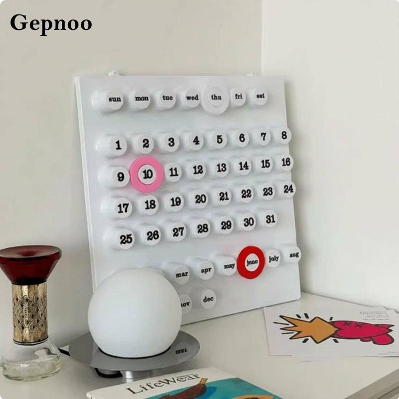 [Gepnoo] Vintage Desk Calendar Organizer 3D Perpetual Calendar Board สําหรับเด็กสีขาว