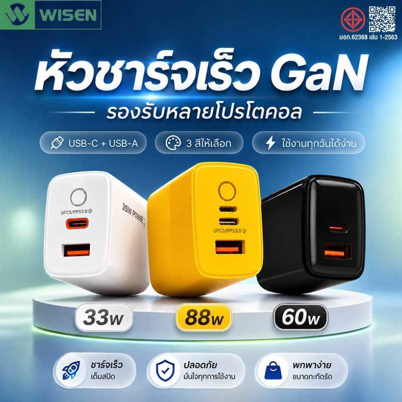 ชุดชาร์จเร็ว PD 30W 60w 88w ชุดชาร์จ GaN  รองรับหลายโปรโตคอล Fast charging ชาร์จเร็ว 2 ช่อง สําหรับ 