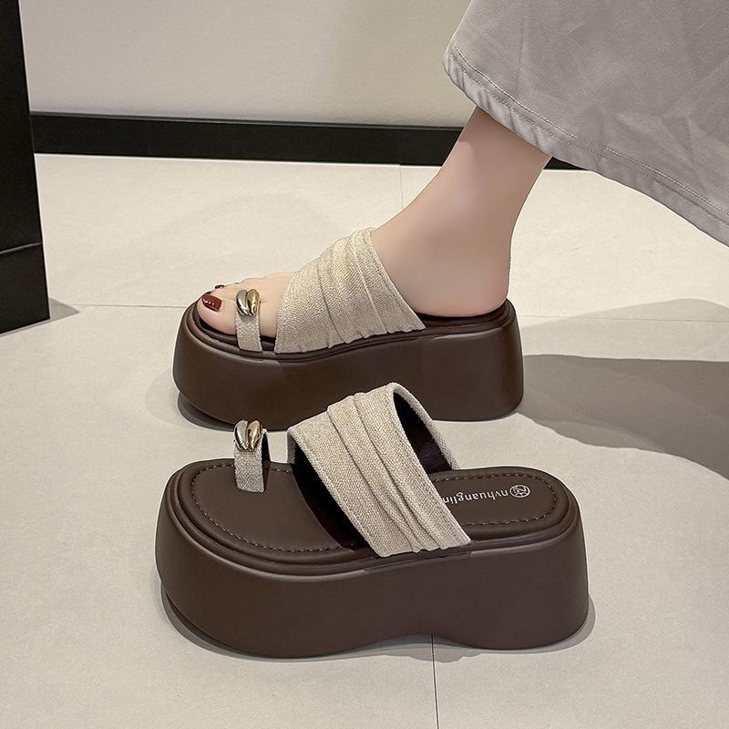 2026 สินค้าใหม่ 2026 จีบ Flip-Flops ชุด Toe Design หนาSoled Soft-Soled สบาย All-Match Casual รองเท้าแตะชายหาดผู้หญิง ks1896.th20260709