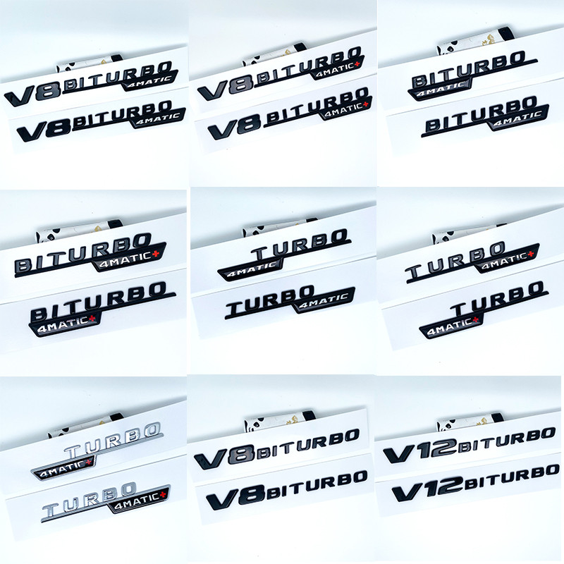 สัญลักษณ์ตัวอักษรสําหรับ Mercedes Benz V12BITURBO V8 BITURBO 4MATIC + TURBO 4MATIC จัดแต่งทรงผมรถ Fe