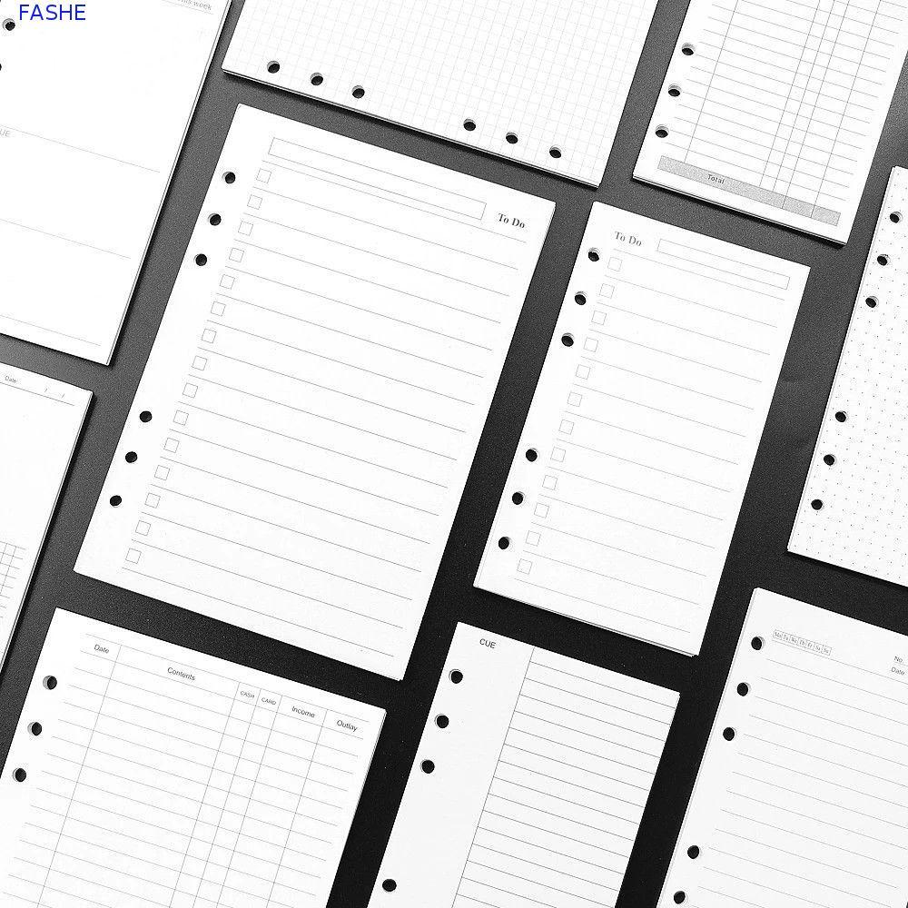 FASHE Notebook Refill Grid Stationery Spiral Binder Daily Planner 45 แผ่น Line Dot Loose Leaf หน้าด้