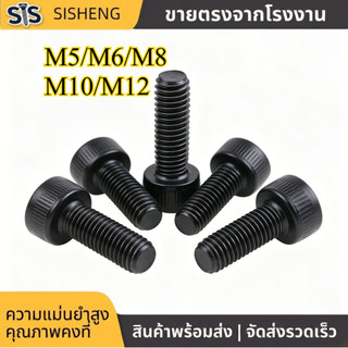 สกรู หัวจมหกเหลี่ยม หัวทรงกระบอก M5-M12 สีดำ สแตนเลส 304 แข็งแรง กันสนิม (2-20pcs) [SISHENG01]