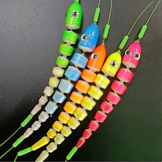 ทุ่นตกกุ้งทรงหนอน 9 ท่อน 15 ท่อน สีสดใส งานแฮนด์เมด มีแบบทุ่นเปล่าและแบบพร้อมตก