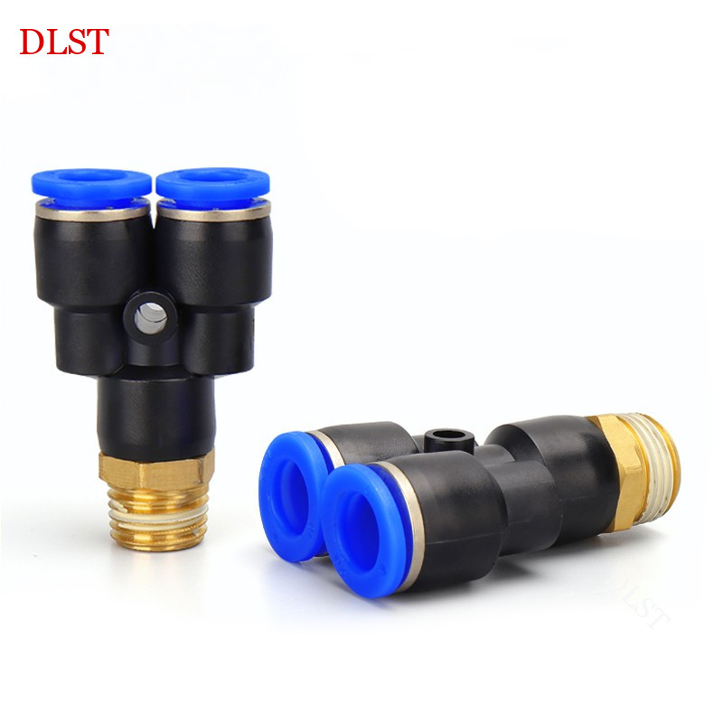 PX Y ประเภท Tee Pneumatic Quick Fitting Air Tube Connector 4-12 มม.M5 1/8-1/2" ชายเกลียวท่ออะแดปเตอร