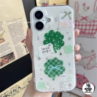 สไตล์เกาหลี กระต่ายน้อยใบโคลเวอร์สี่แฉก ขาตั้ง For iPhone 17 16 15 14 13 12 11 pro max เคสโทรศัพท์ ปลอกกันกระแทกน่ารัก
