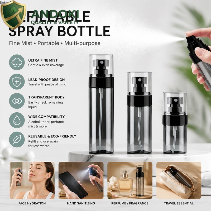 ชุด5ชิ้น ขวดสเปรย์พกพา ขนาด30/60/100ML วัสดุPET ละอองน้ำละเอียดจุลภาค ขวดน้ําหอม
