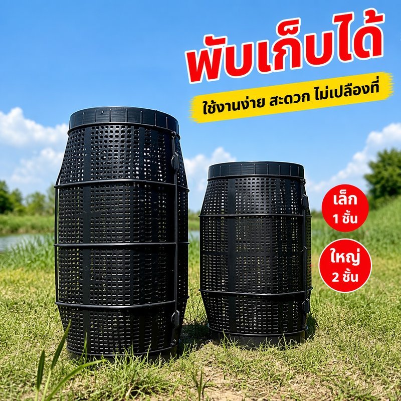 กรงดักปลา พลาสติก PP พับได้ 8 รู กับดักปลาไหล กับดักกุ้ง ปู มุ้งดักปลา อวนดักปลา