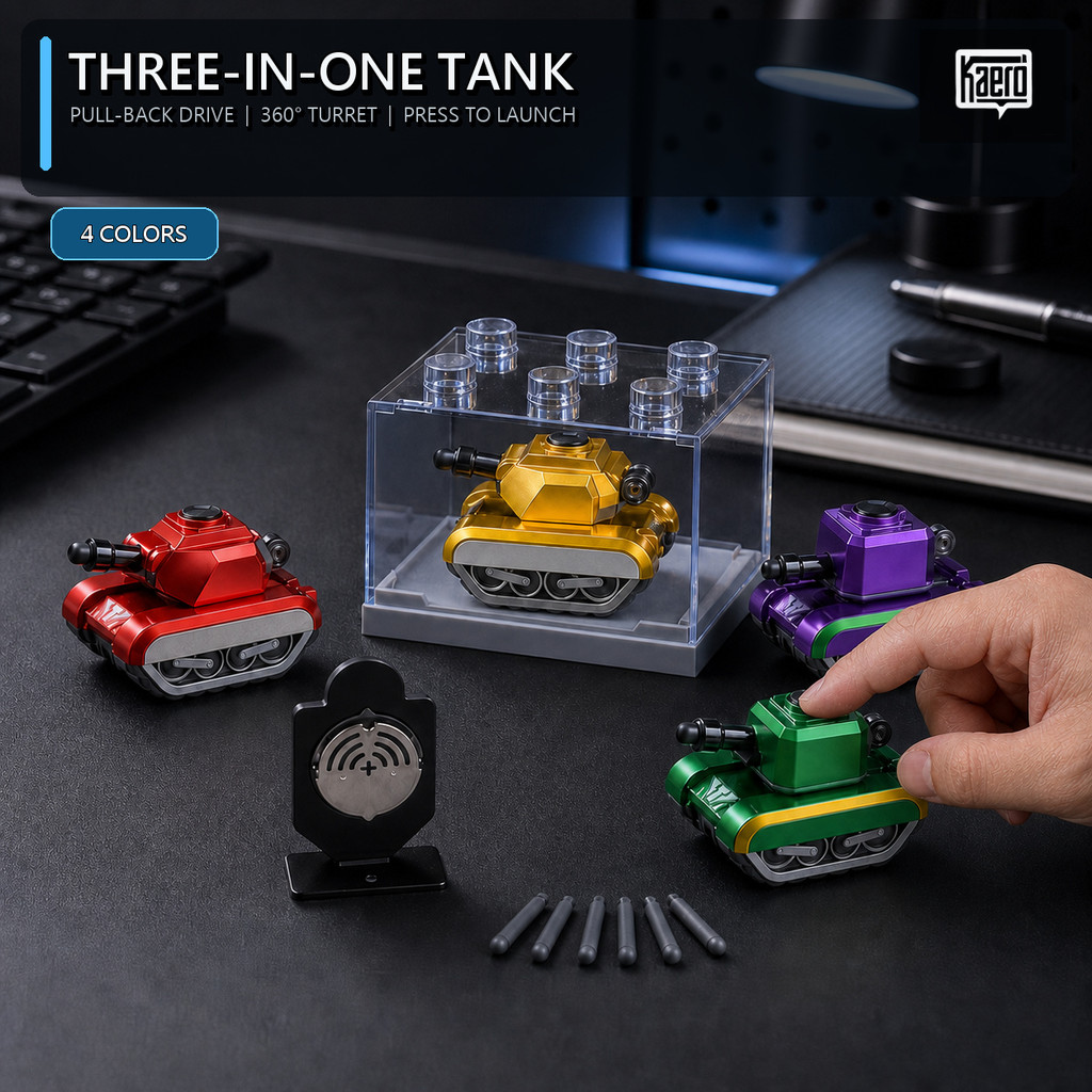 Turn Desk Boredom into Play with a 3-in-1 Alloy Mini Tank Fidget Toy, Pull-Back Drive, 360° Turret &