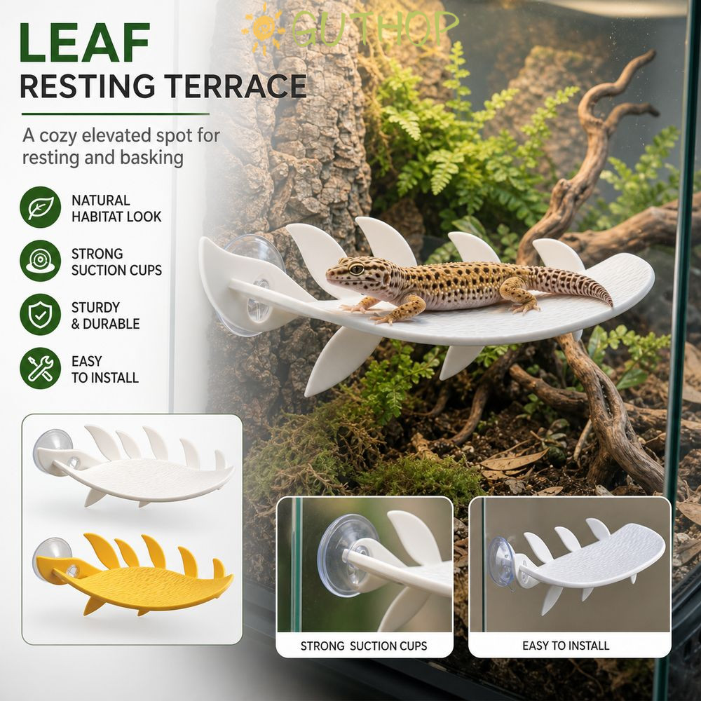 GUTHOP Lizard Habitat Leaf, PLA ถ้วยดูดสัตว์เลื้อยคลาน Habitat Leaf, ใบจําลองสัตว์เลื้อยคลานขาตั้ง V