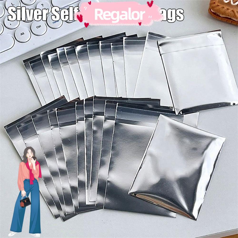 REGOR 200 ชิ้นถุงซีลขนาดเล็ก, 7x9 ซม.อลูมิเนียมฟอยล์ถุงกาวตนเอง, เงินของขวัญแพคเกจคุกกี้ขนมบรรจุภัณฑ์ถุงสําหรับ Handmade เครื่องประดับ Badge