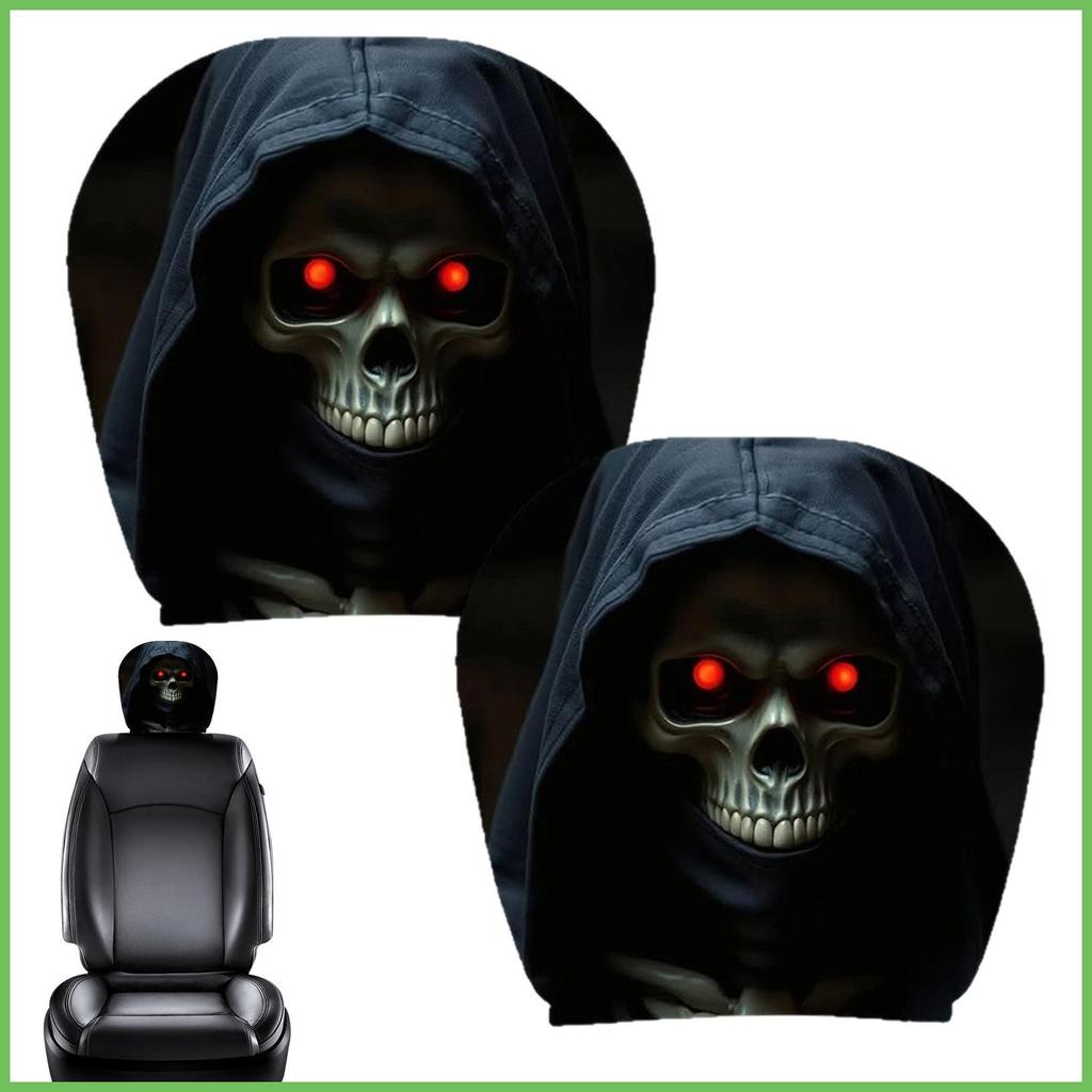 Ghost Face Headrest Covers Breathable Ghost Face Protectors 2 ชิ้น Headrest ตกแต่งฮาโลวีนสําหรับ SUV
