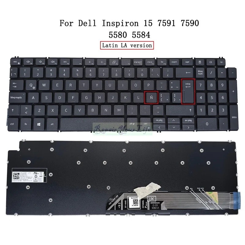 LA แป้นพิมพ์ละตินสําหรับ Dell Inspiron 15 7591 7590 5580 5584 5593 แป้นพิมพ์โน้ตบุ๊ค DPN 0VF05C PK13