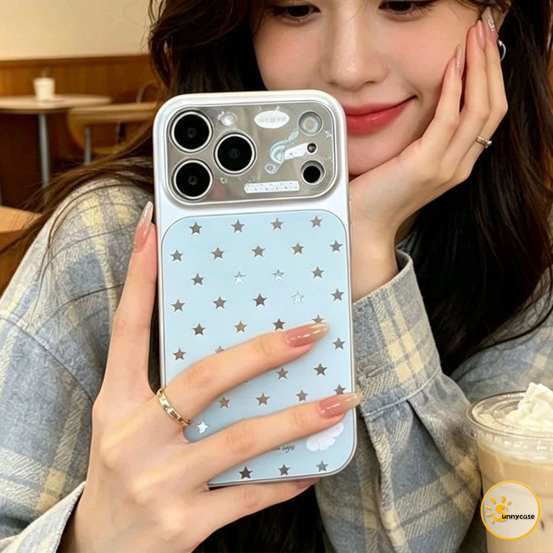 เคสไอโฟน 17 ใช้ได้กับ iPhone 16 12 11 15 Pro Max air XR X XS MAX 16 15 plus 13 17 14 16 pro เคสสีฟ้าอ่อนลายดาวเรียบง่าย