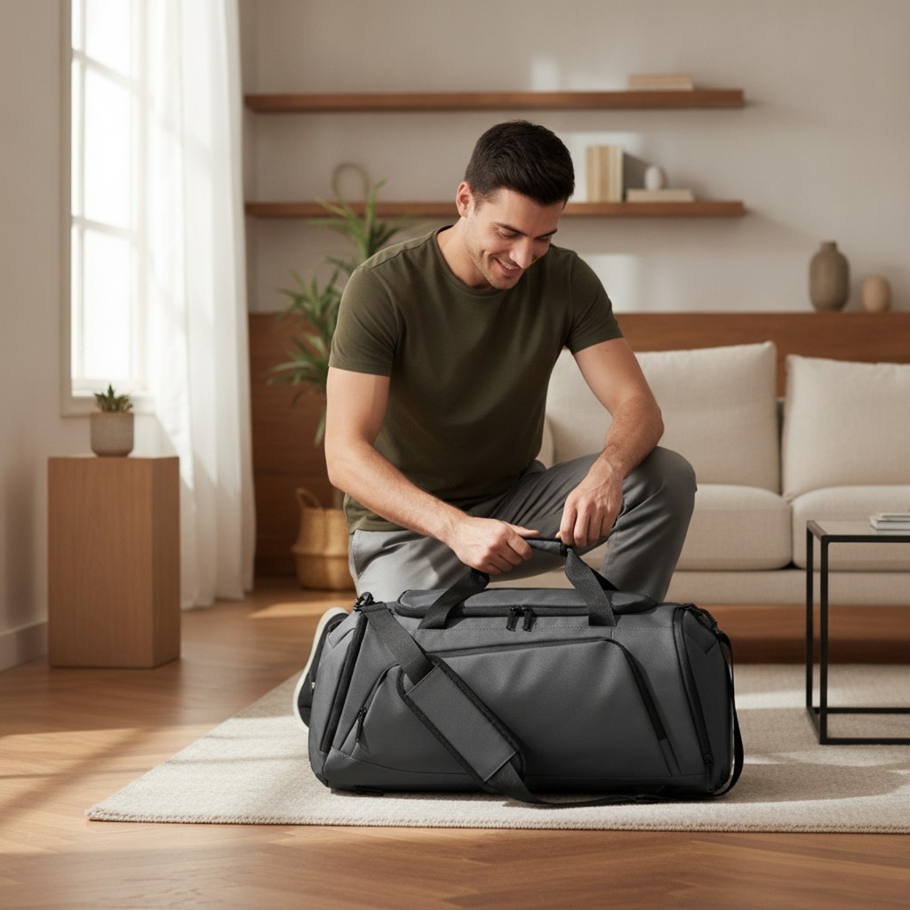 Travel Duffel Bag โครงสร้าง Duffel Bag พร้อมช่องรองเท้าเบาะหลายกระเป๋า
