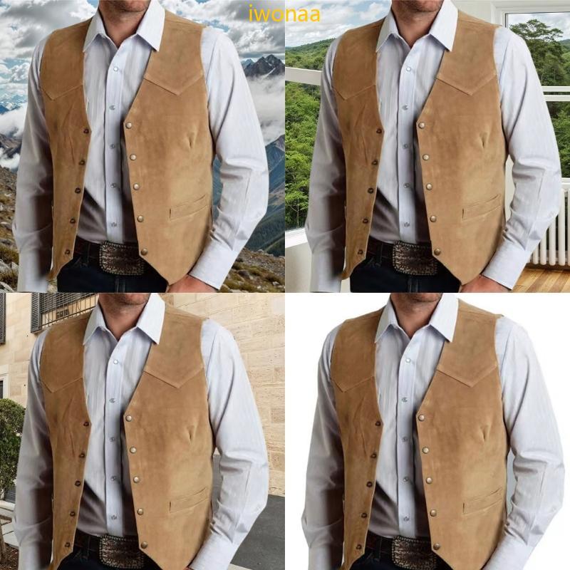 Men's Suedes Vest Cowboy Style Western Waistcoat Casual Slim Fit Suit Vest