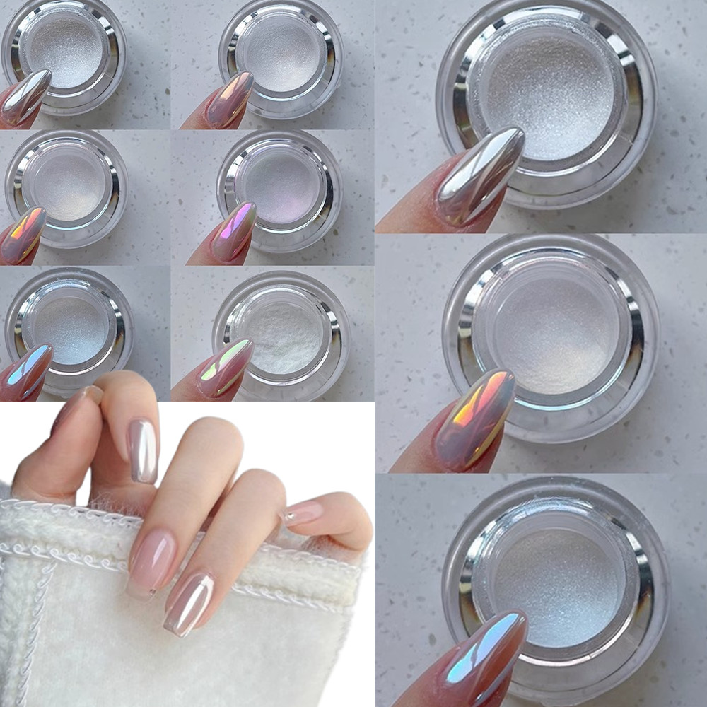 0.2g/1Jar Moonlight สีขาวเล็บผง Aurora Magic Mirror Chrome Pigment Duts High-Gloss Pearl Rubbing Powder สําหรับเล็บ Salon