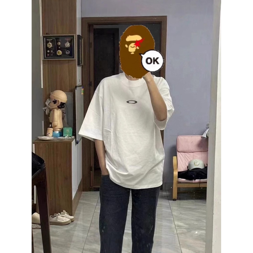 3P8U Oak Basic เย็บปักถักร้อยแขนสั้นสามมิติ Tailoring Retro เสื้อยืดคอกลมทุกคู่