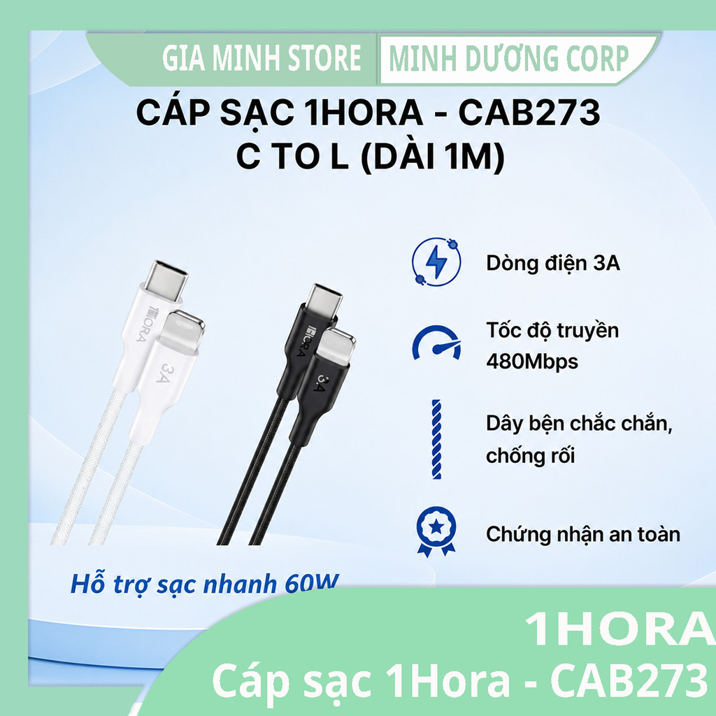 สายชาร์จ 1Hora - CAB273 / CAB272 / CAB280 C to L (ยาว 1 ม.) -