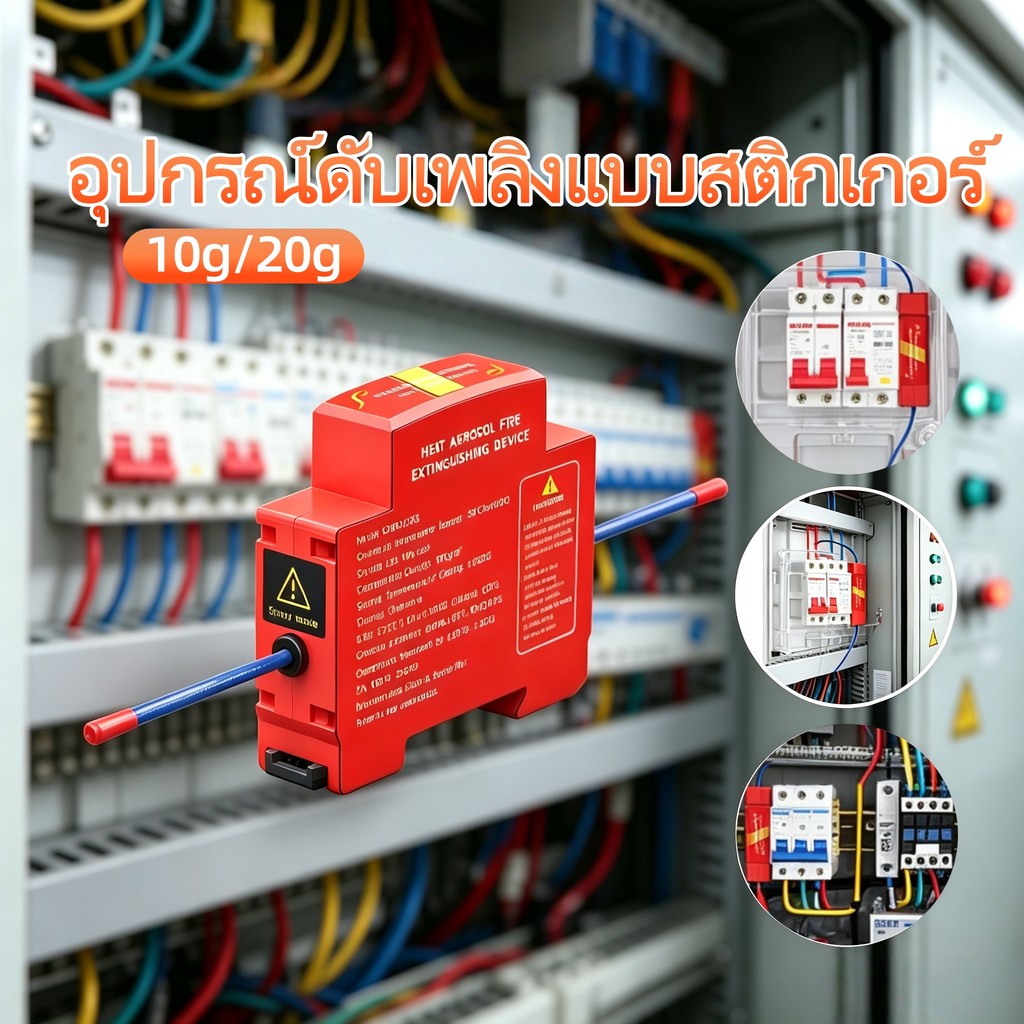 สติกเกอร์ดับเพลิงอัตโนมัติแบบละอองร้อน ขนาด 10g / 20g ติดตั้งง่าย เหมาะตู้จ่ายไฟ กล่องกระจายไฟ