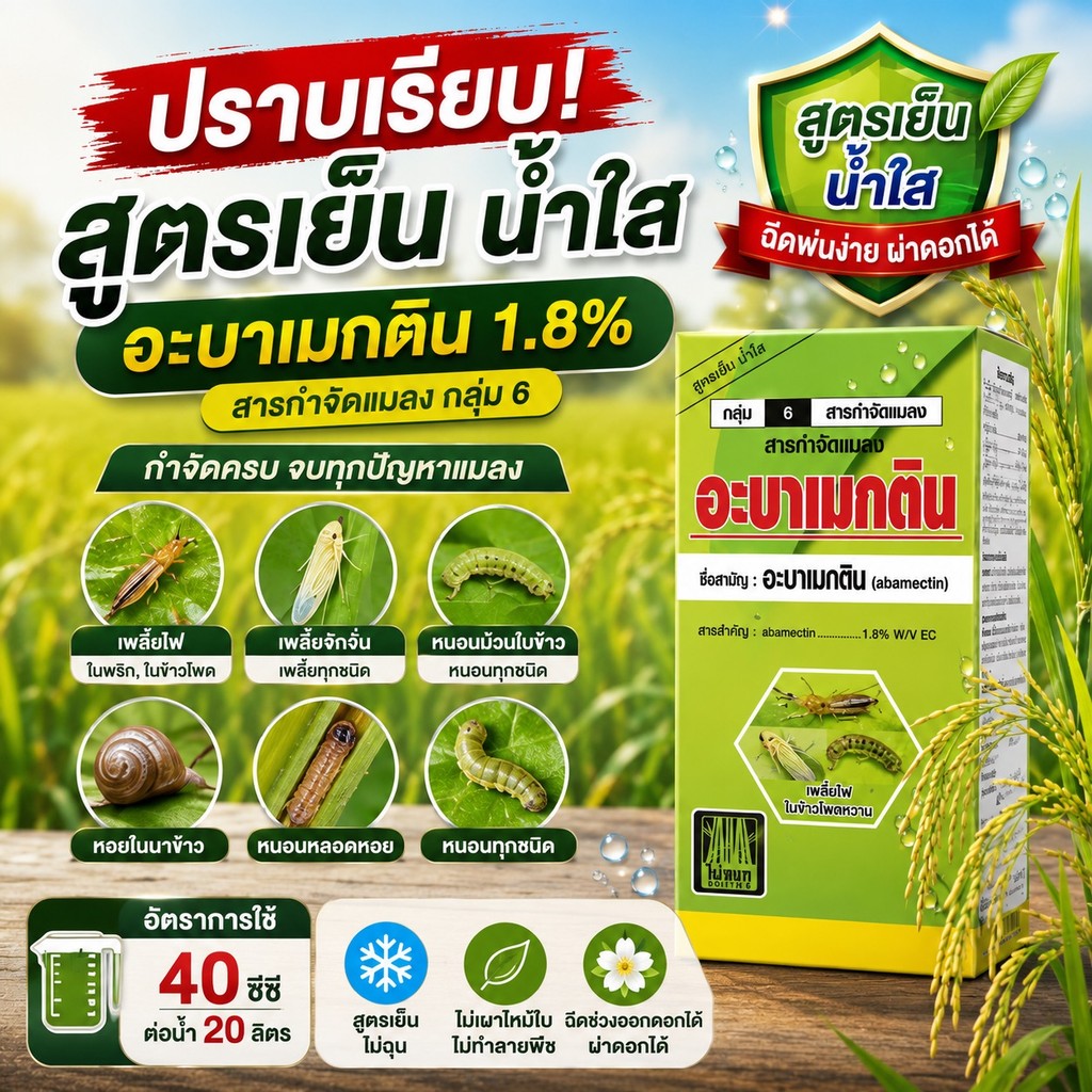 อะบาเมกติน 1.8% EC ตราไผ่หยก 1 ลิตร ยากำจัดเพลี้ยไฟ เพลี้ยอ่อน หนอนชอนใบ หนอนใยผัก แมลงศัตรูพืช