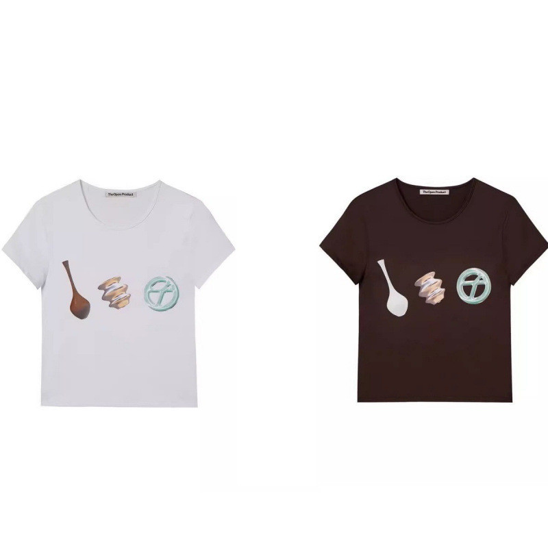 IS2B theopenproduct theopenproduct Hot Girl Chic Western สไตล์พิมพ์รอบคอ Slim-fit สั้น All-match เสื