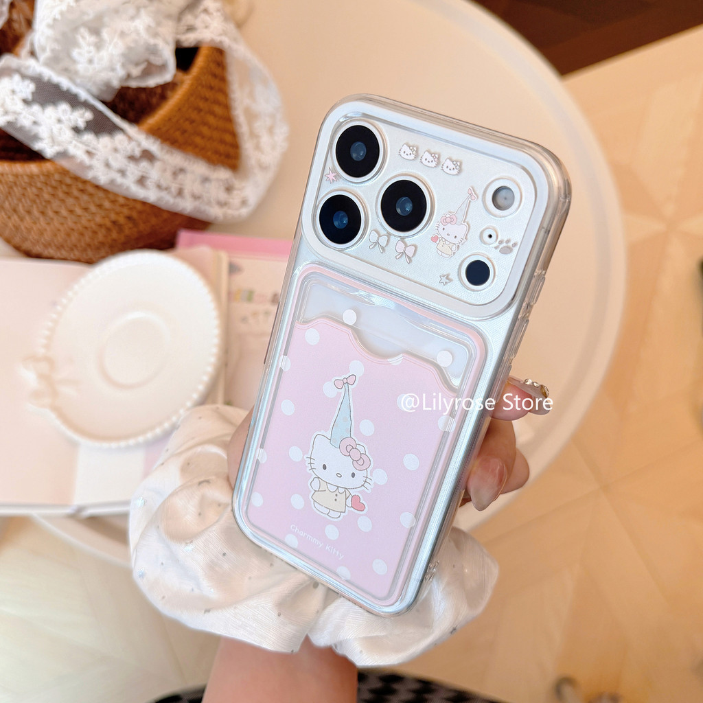 Y2K Girl Sweet Cat Card Holder Slot Full Coverage Soft CaseสําหรับiPhone 17 Pro Max 17 16 13 15 Anti