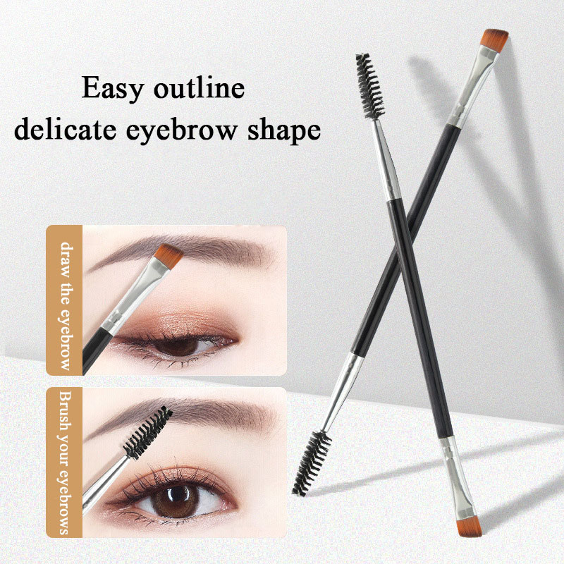Double Head Eyebrow Brush เครื่องมือแต่งหน้าแบบพกพา Flat Eyebrow Applicator Spoolie Eyelash Comb