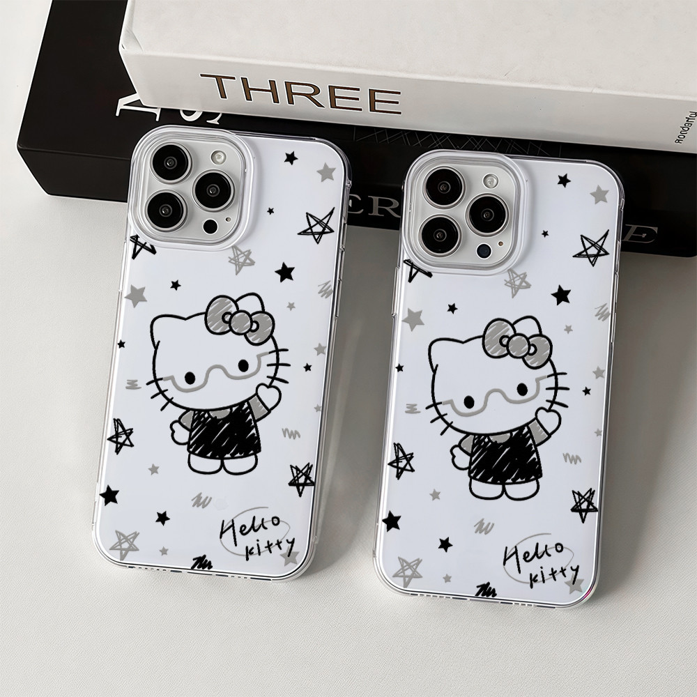 For เคสOPPO A3X A38 A54 A18 A17 A17K A16 A15 A52 A53 A57 A74 A58 A7/A9 A5 A1k A33 A31 A60 A32 A3S กันกระแทก ลายแมวขาวดำ