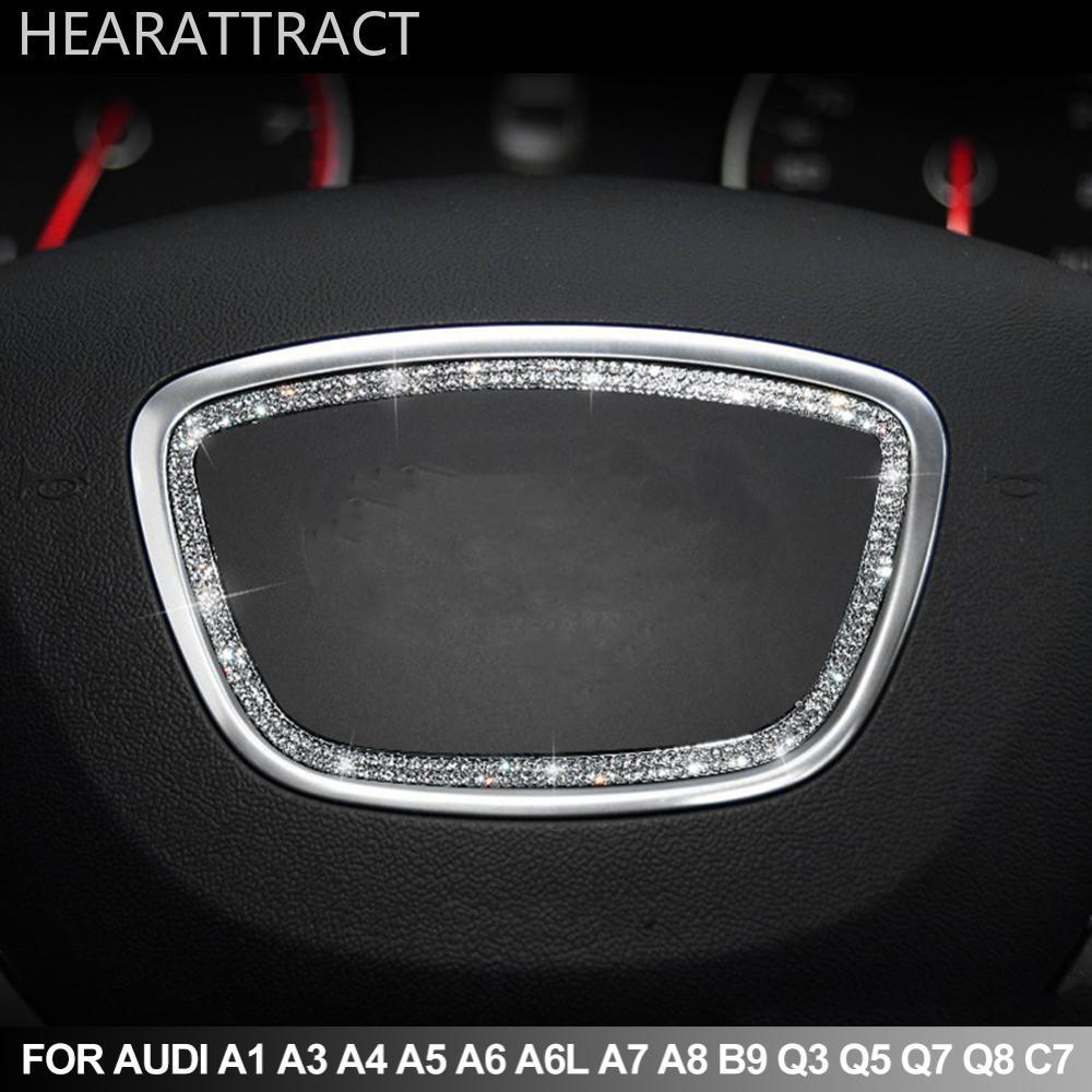 HEARATRACT เพชร Bling พวงมาลัยรถสัญลักษณ์แหวนสติกเกอร์ Trim สําหรับ Audi A1 A3 A4 A5 A6 A6L A7 A8 B9