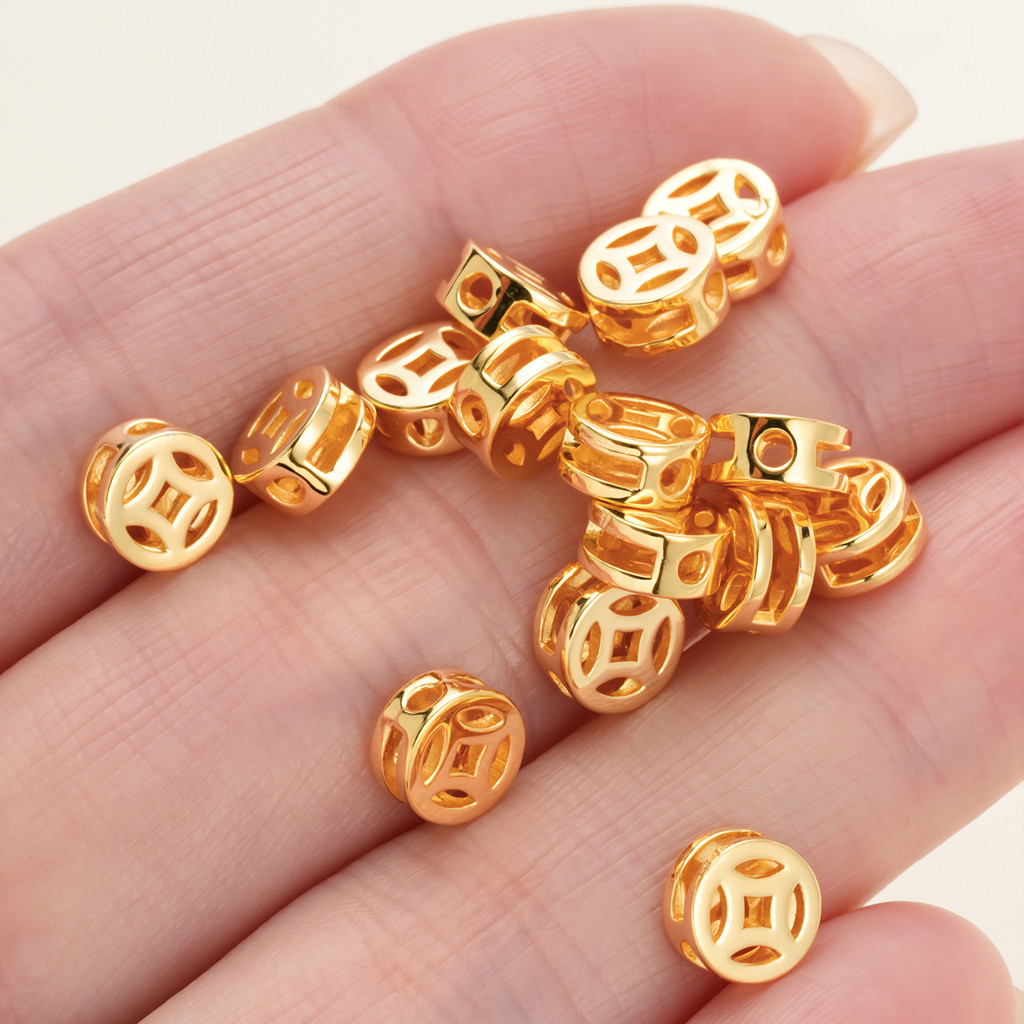 St.kunkka 10 ชิ้น 18 พันทองชุบเหรียญ Spacer ลูกปัด Lucky Fortune Hollow Charm ลูกปัด DIY สร้อยข้อมือสร้อยคอเครื่องประดับทํา — صورة 5