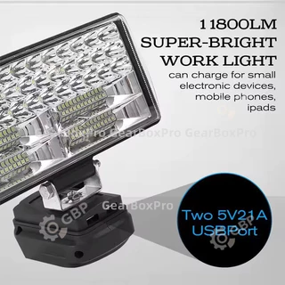 โคมไฟ LED 8 นิ้ว สปอร์ตไลท์พกพา ไฟฉายแรงสูงกลางแจ้ง ใช้กับแบตเตอรี่ Makita พร้อมพอร์ต USB สำหรับแคมป์และตกปลา