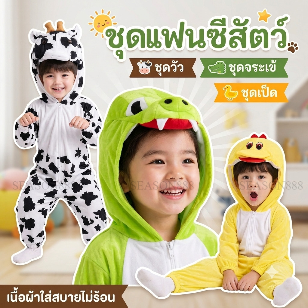 ส่งไว จาก กทม ชุดสัตว์ ชุดแฟนซี ชุดวัว จระเข้ เป็ด ใส่สบายไม่ร้อน animal cosplay