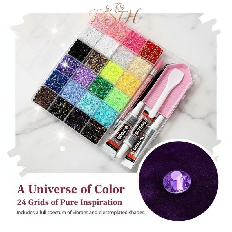 DSTH 24 สีเรซิ่น Rhinestones ชุด B7000 กาวและเครื่องมือ Perfect สําหรับเล็บ DIY หัตถกรรมรองเท้าตกแต่