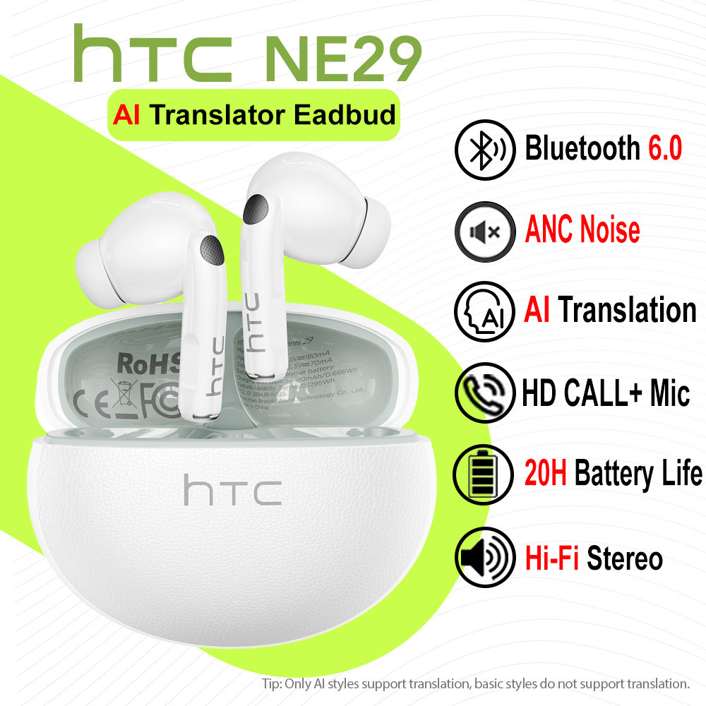 HTC NE29 AI Translator Earbud TWS 134 ภาษาแปล ANC Noise HiFi Stereo Bluetoot