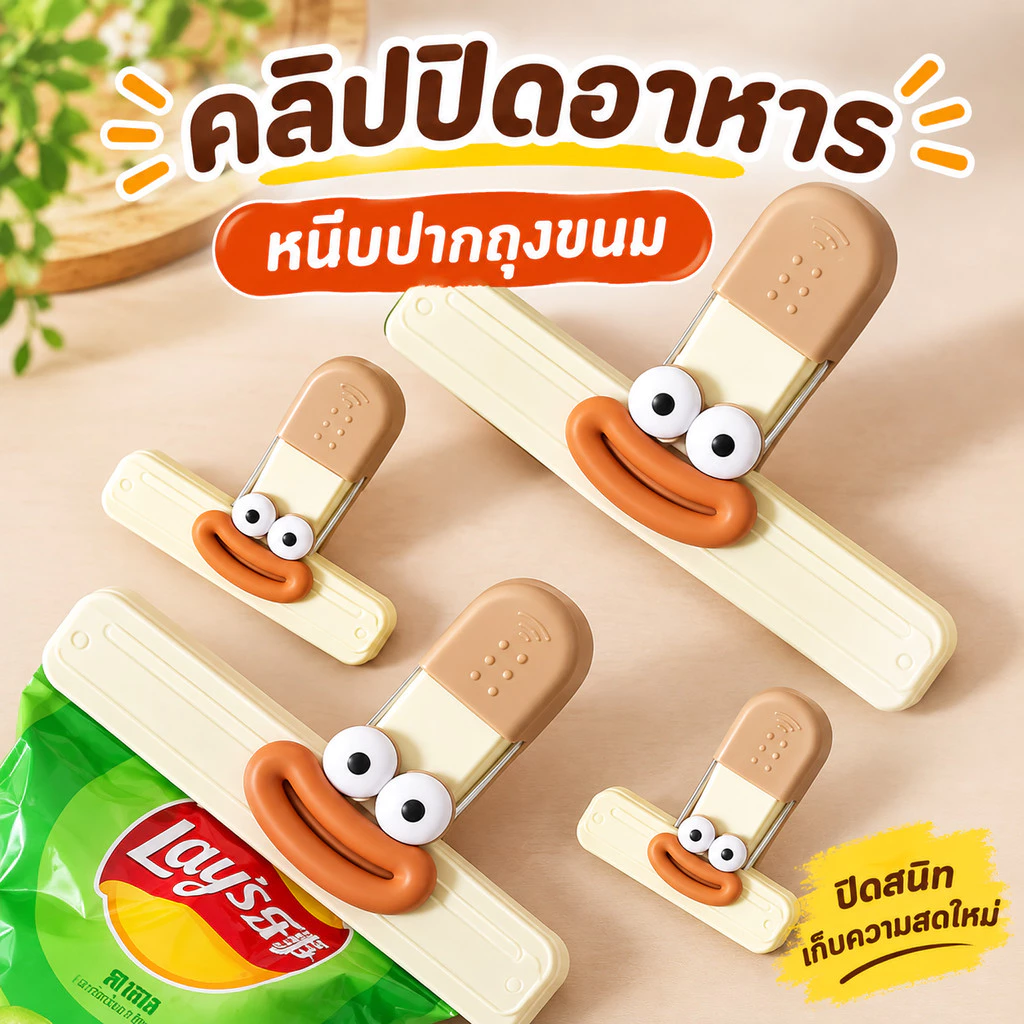 คลิปหนีบปากถุง ช่วยปิดถุงให้แน่น ลดลมเข้า เก็บขนมและของแห้งได้เป็นระเบียบ ใช้ง่าย แถมดีไซน์น่ารักสุด ๆ