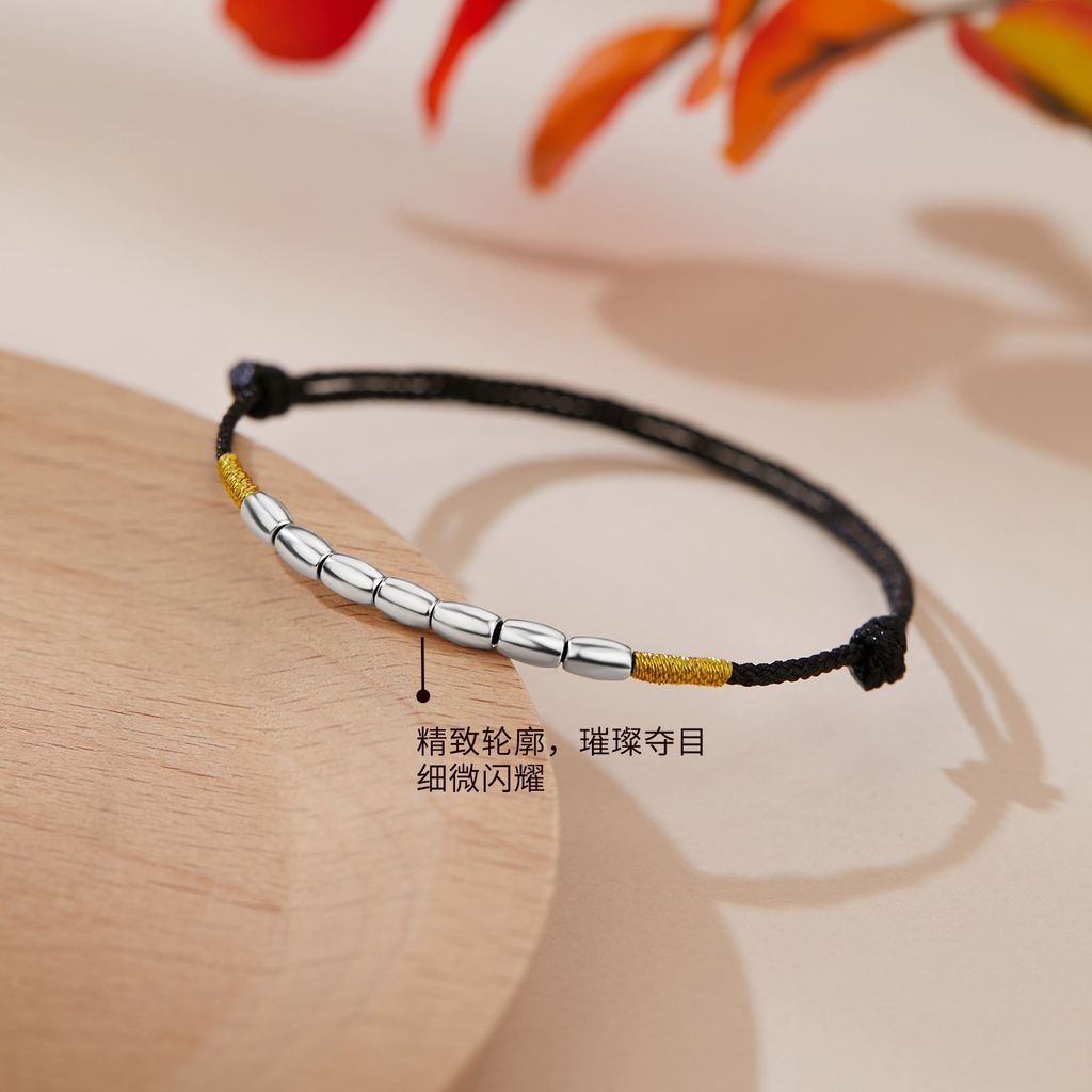 !纯银999新款修身套装手工工装 简约进财福本ปฏิวัติ年手链เท้าเงิน999 [เชือกมือข้าวเจ็ด] ง่ายร้อยkk66