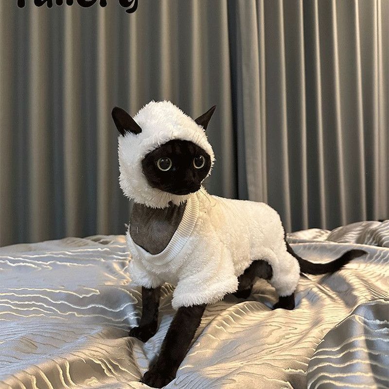 PaiiGry เสื้อผ้าแมว Lamb Sean S เสื้อผ้าฤดูหนาว Warm Hooded Hairless เสื้อผ้าแมวเยอรมัน 8.4