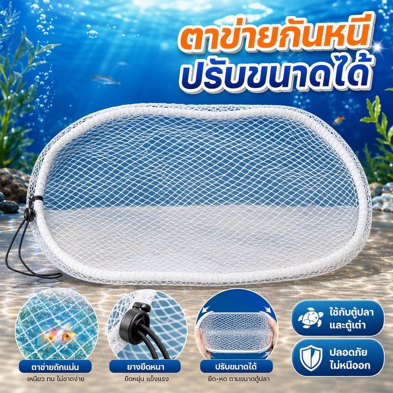 ตาข่ายคลุมตู้เต่า ตาข่ายคลุมตู้ปลา กันเต่าปีนหนี กันปลากระโดด กันแมวตะครุบ ยางยืด คลิปสปริง
