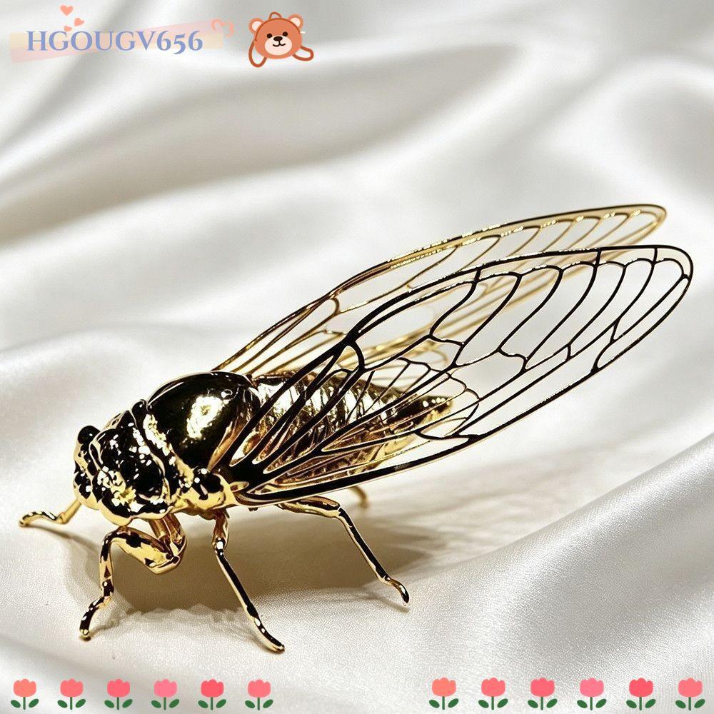 HGOUGVT Golden Cicada ตุ๊กตา, Hollow Wings รายละเอียดที่สมจริง Cicada Sculpture, ของขวัญสไตล์วินเทจโ