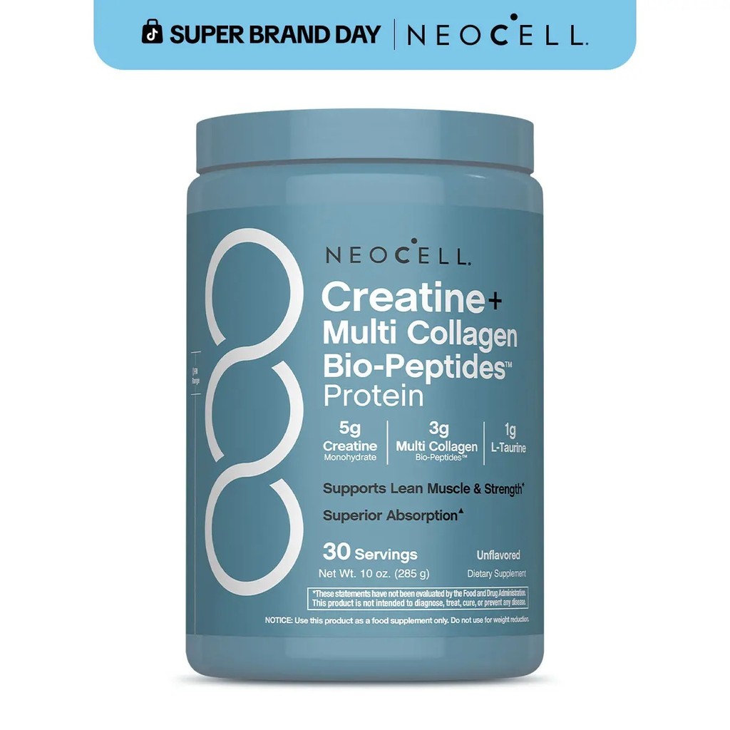 NeoCell Creatine Monohydrate Powder - พร้อมคอลลาเจนหลายเปปไทด์ - 30 เสิร์ฟ - รสไม่ปรุงแต่ง - สําหรับ