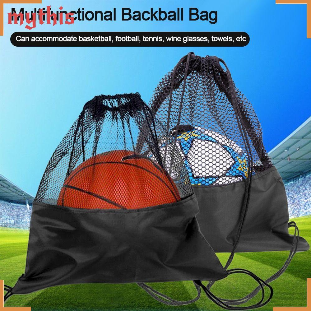 MYTHIS Storage Backpack, Black Basketball Cover Mesh Bag, Basketball Carry Bag Portable Ball Pouch O