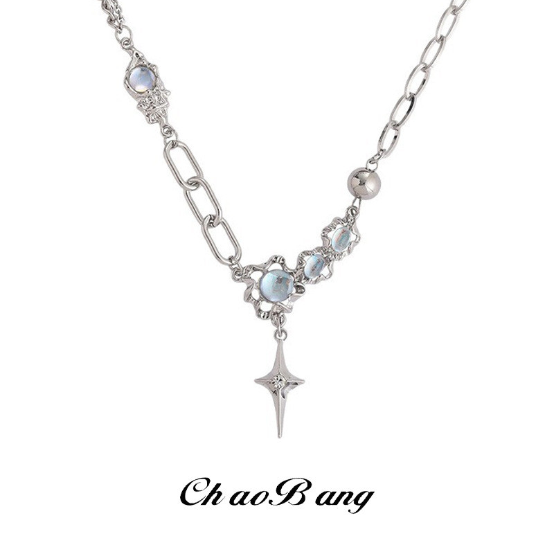 Moonstone Star Stitching สร้อยคอผู้ชายอินเทรนด์แฟชั่น All-Match Niche Design Cool สไตล์เครื่องประดับ