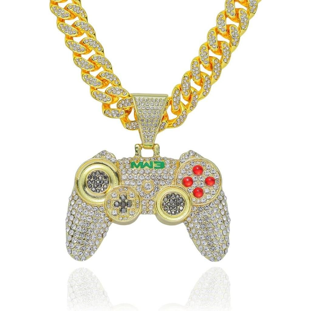 BlingIcedOut สร้อยคอจี้เกมคอนโซล, โซ่คิวบาที่ทนทาน, สร้อยคอผู้ชายที่มีเสน่ห์เฉพาะ, 8BJD