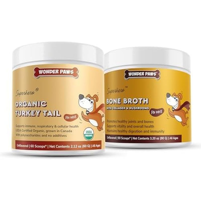 Organic Turkey Tail Powder Plus Bone Broth Powder - สําหรับสุนัขS Immune Support, Digestion, Joints 