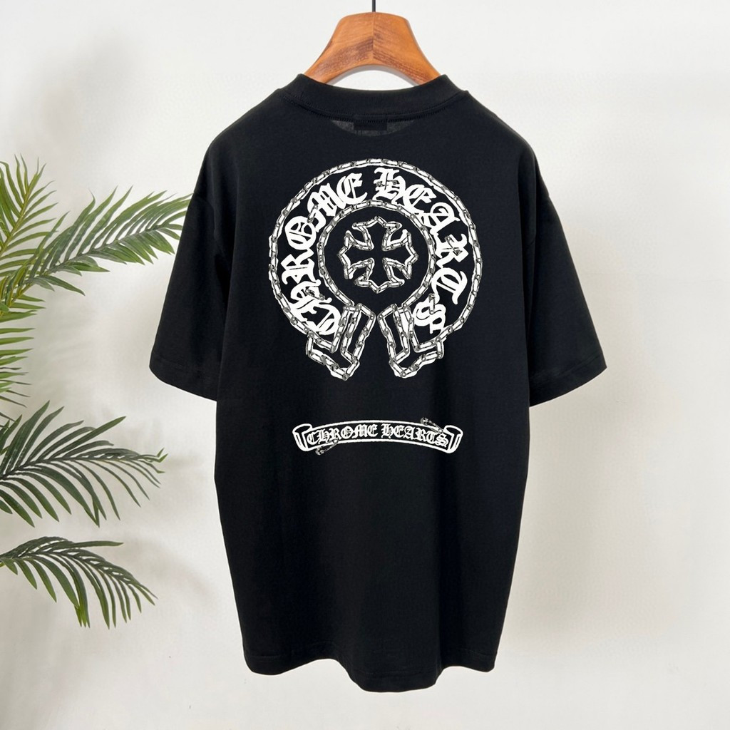 Chrome Hearts/Chrome Hearts ผู้ชายผู้หญิงเสื้อยืดพิมพ์ลายเสื้อยืดคู่ลําลองยุโรปอเมริกัน KERJ
