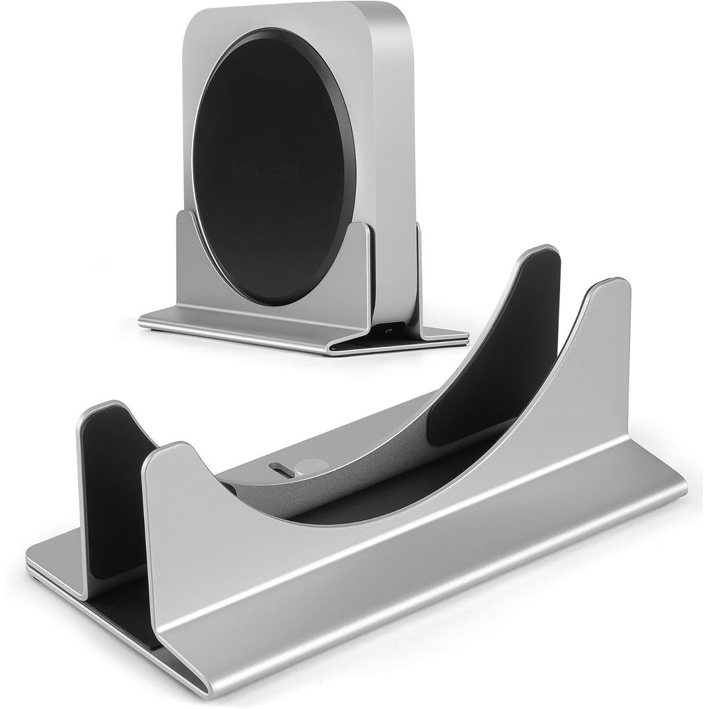 ปรับ Mac mini Stand อลูมิเนียมผู้ถือแล็ปท็อปแนวตั้งโต๊ะ Mount - Universal Fit สําหรับ Mac mini 2005-2023, ใช้งานร่วมกับแล็ปท็อปและ Mini PC - สล็อตกว้าง (10-52 มม./0.4-2 นิ้ว)