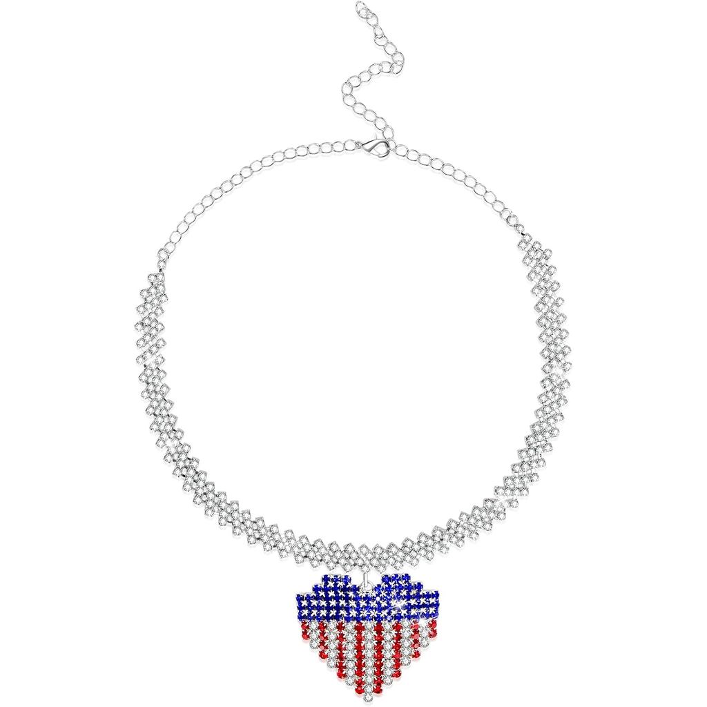 Artlunar 4th of July สร้อยคอวันประกาศอิสรภาพสําหรับผู้หญิงสีแดงสีขาวสีฟ้าสร้อยคอวันประกาศอิสรภาพสําห