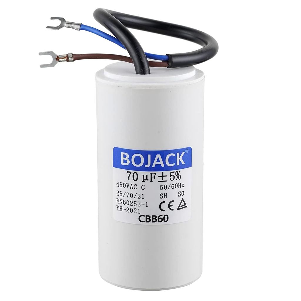 BOJACK 70 uF 450V AC 70 MFD CBB60 ตะกั่วลวดกระบอกมอเตอร์ Run SH Capacitor